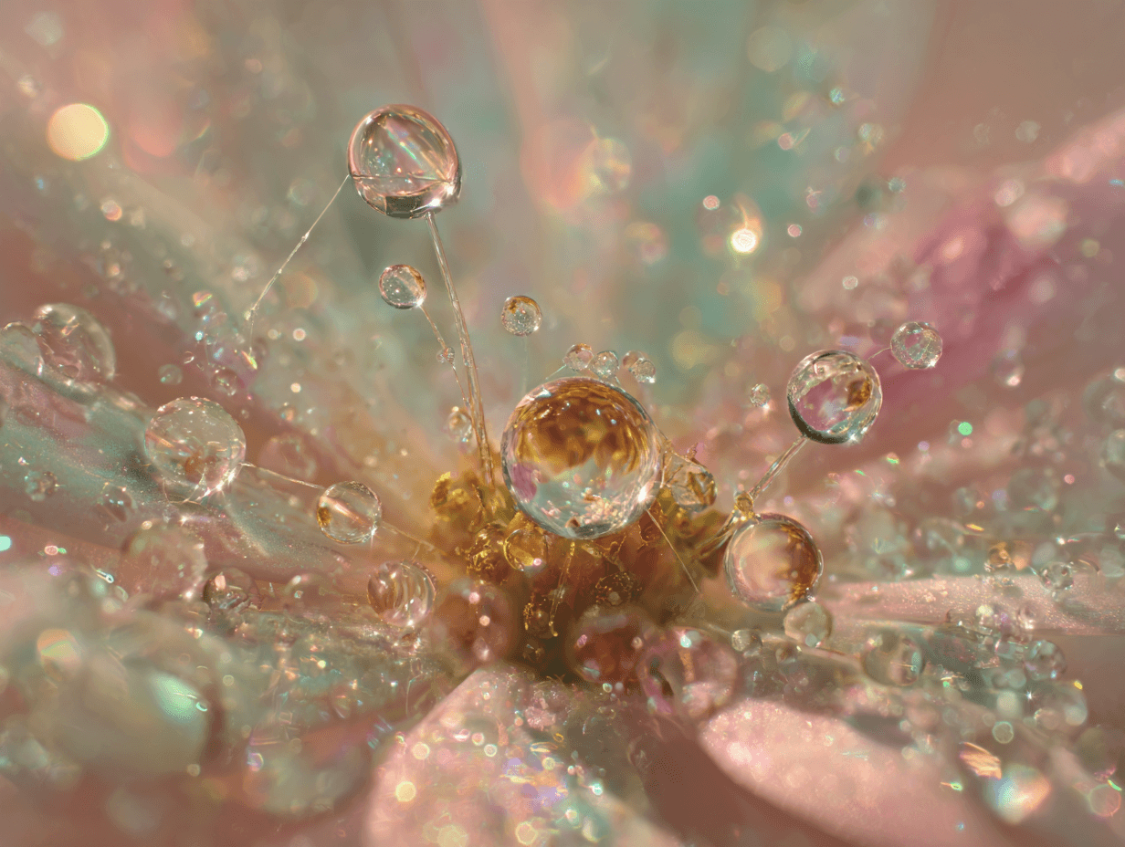 Macro water droplets on flower petals