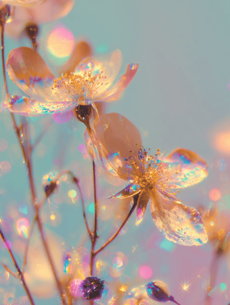 Iridescent golden-hour flowers in soft focus